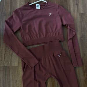 Gymshark Burgundy Crop Top and Leggings Set